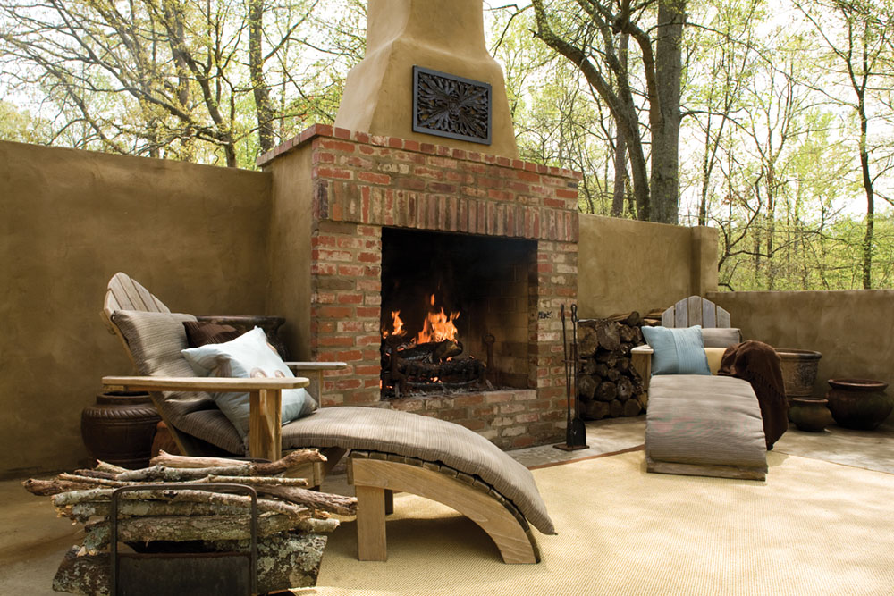 Straight Front Outdoor Fireplace with Brick and Clay Veneer
