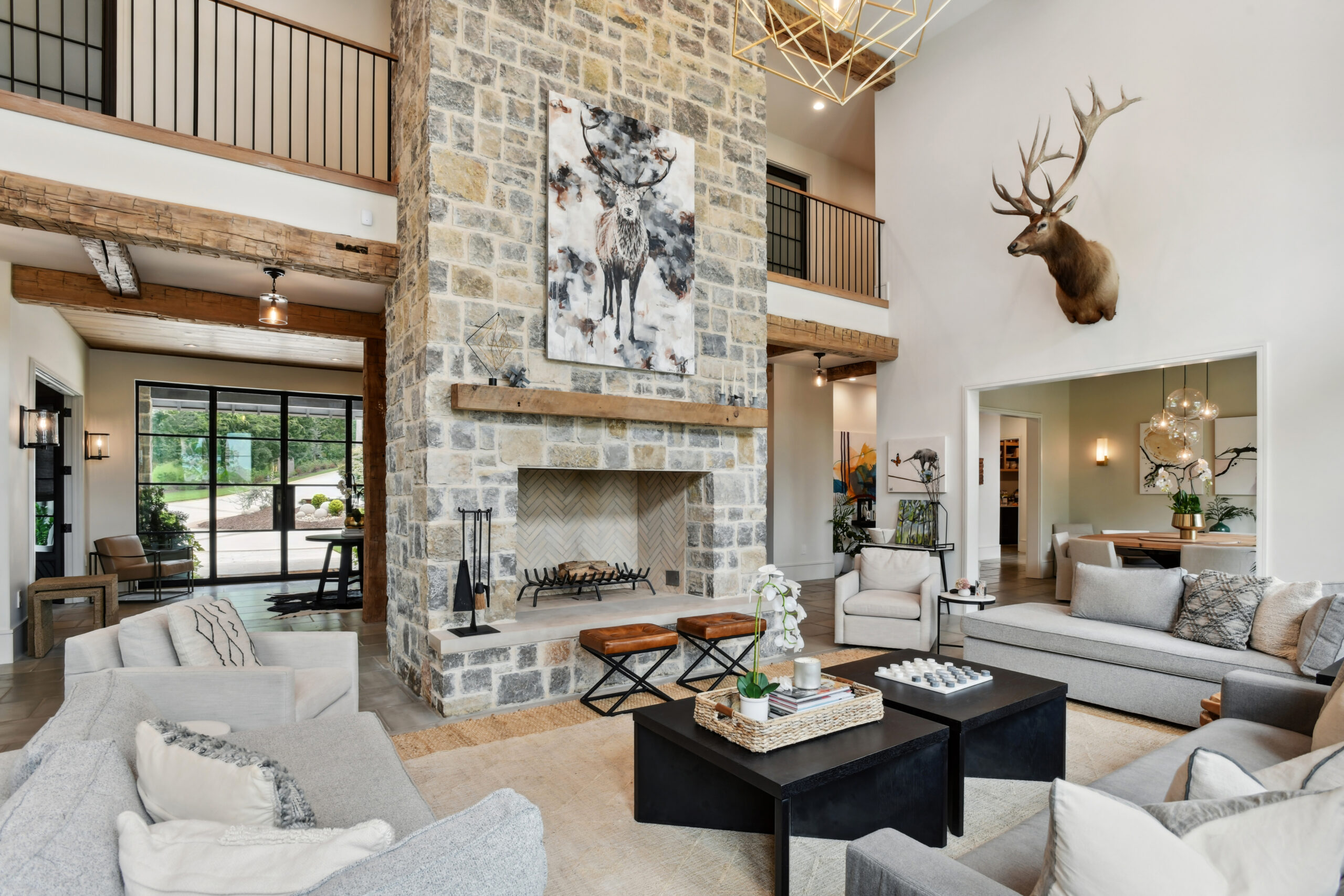 oversized fireplace in family room